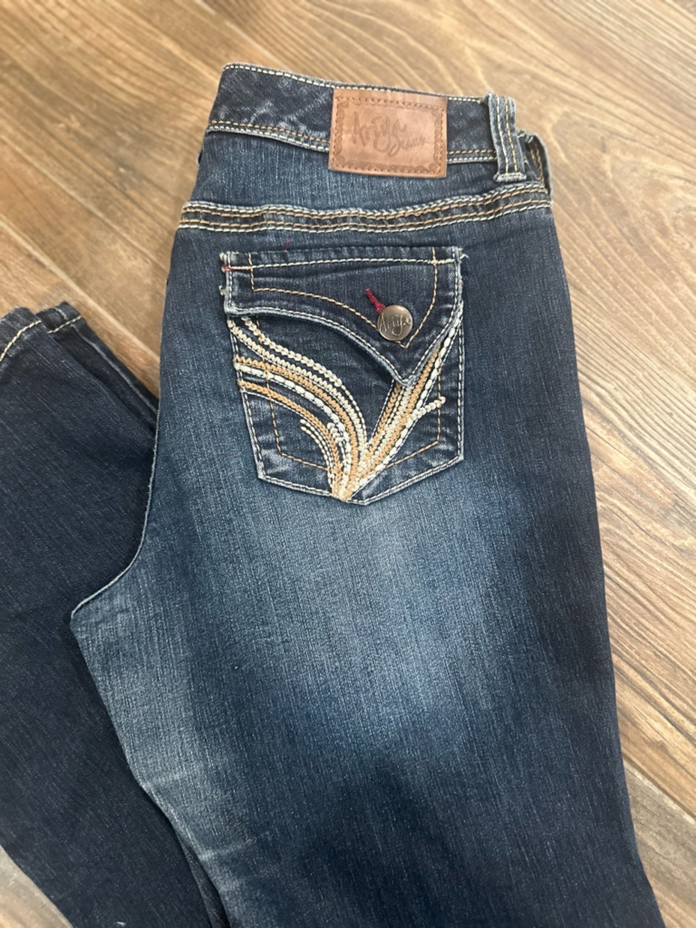 Ariya Dark Blue Boot Cut Jeans with Embroidered Pocket Y2K Western Vibes - Picture 11 of 11